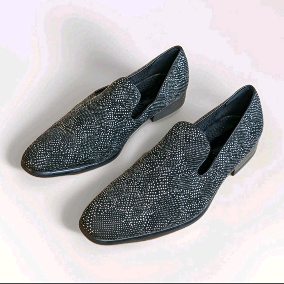 Carlo morandi Studded Silver & Black Loafers Size 11.5 - Picture 1 of 13